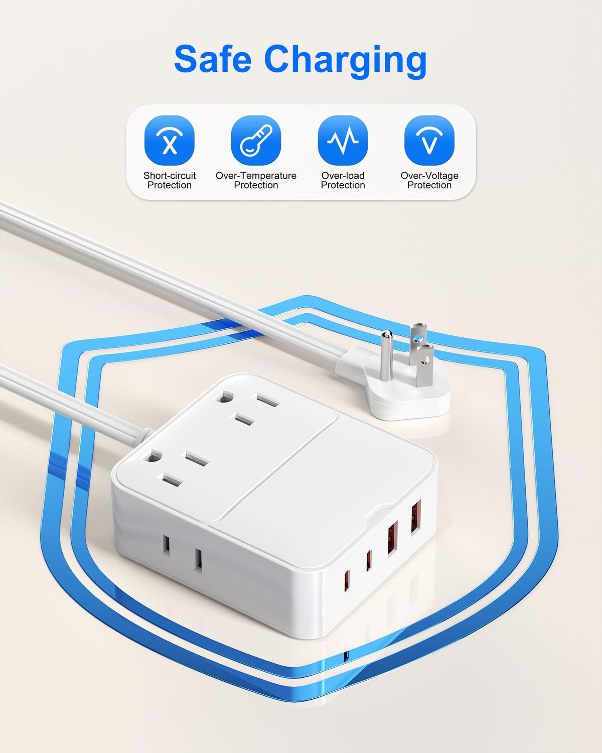 VPSUN four AC outlets and four USB ports power multiple devices
