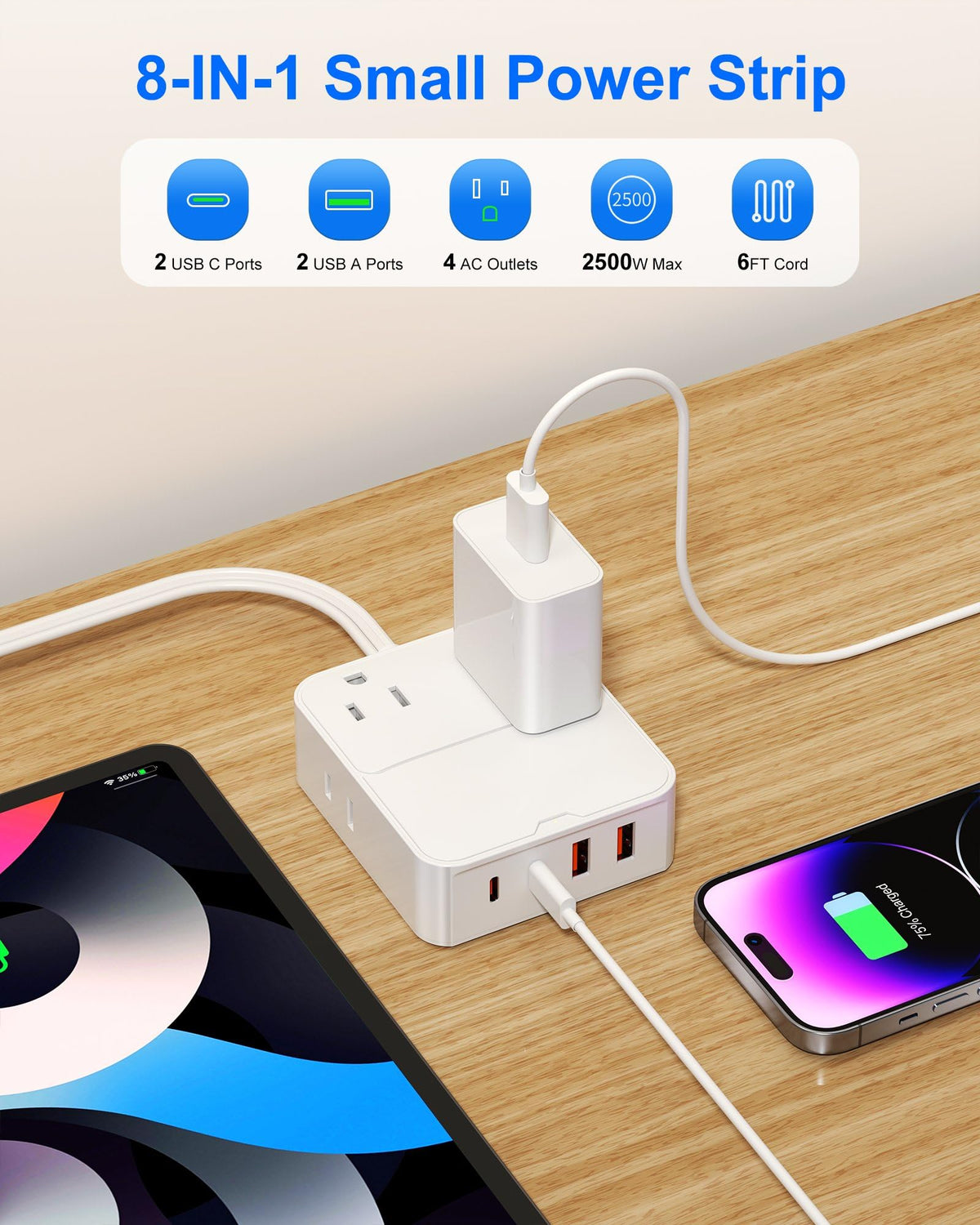 VPSUN 6-foot extension cord enabling flexible placement