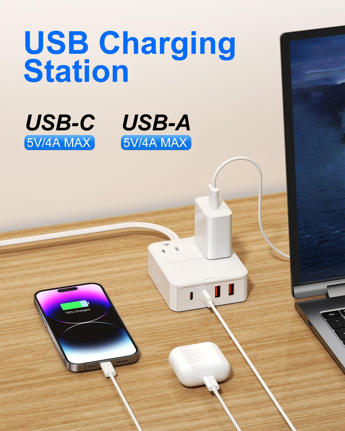 VPSUN compact flat-design power strip fits tight spaces