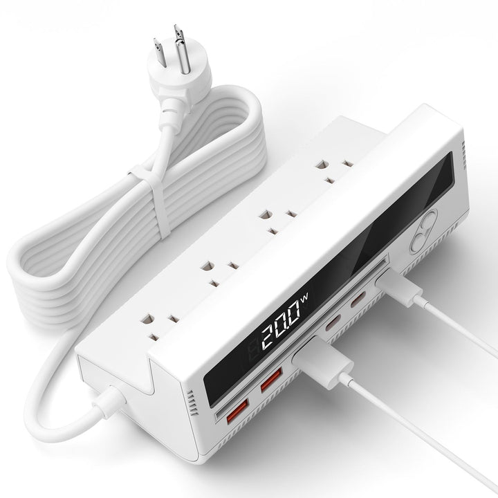 VPSUN front view showing 4 outlets and 6 USB ports for versatile charging