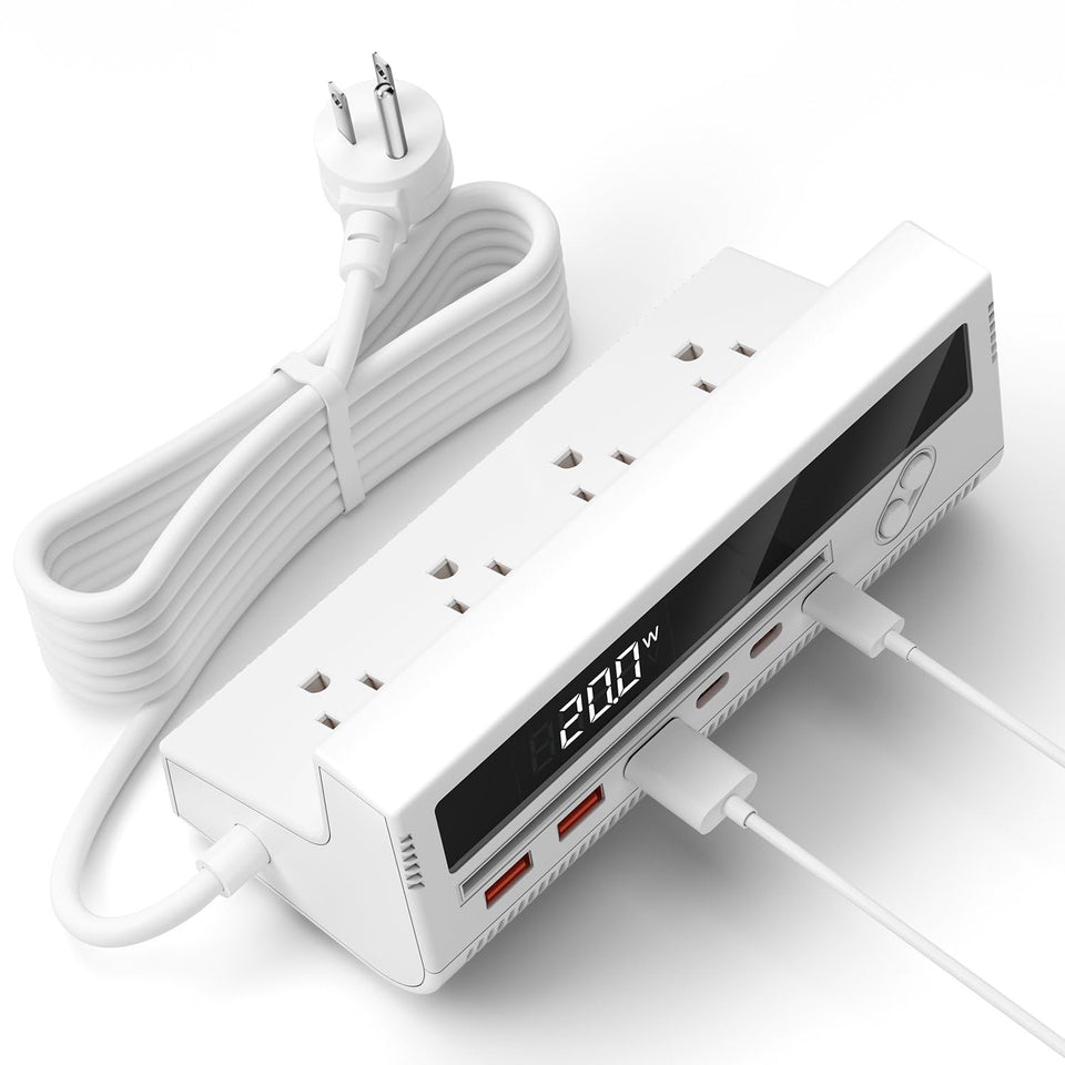 VPSUN front view showing 4 outlets and 6 USB ports for versatile charging