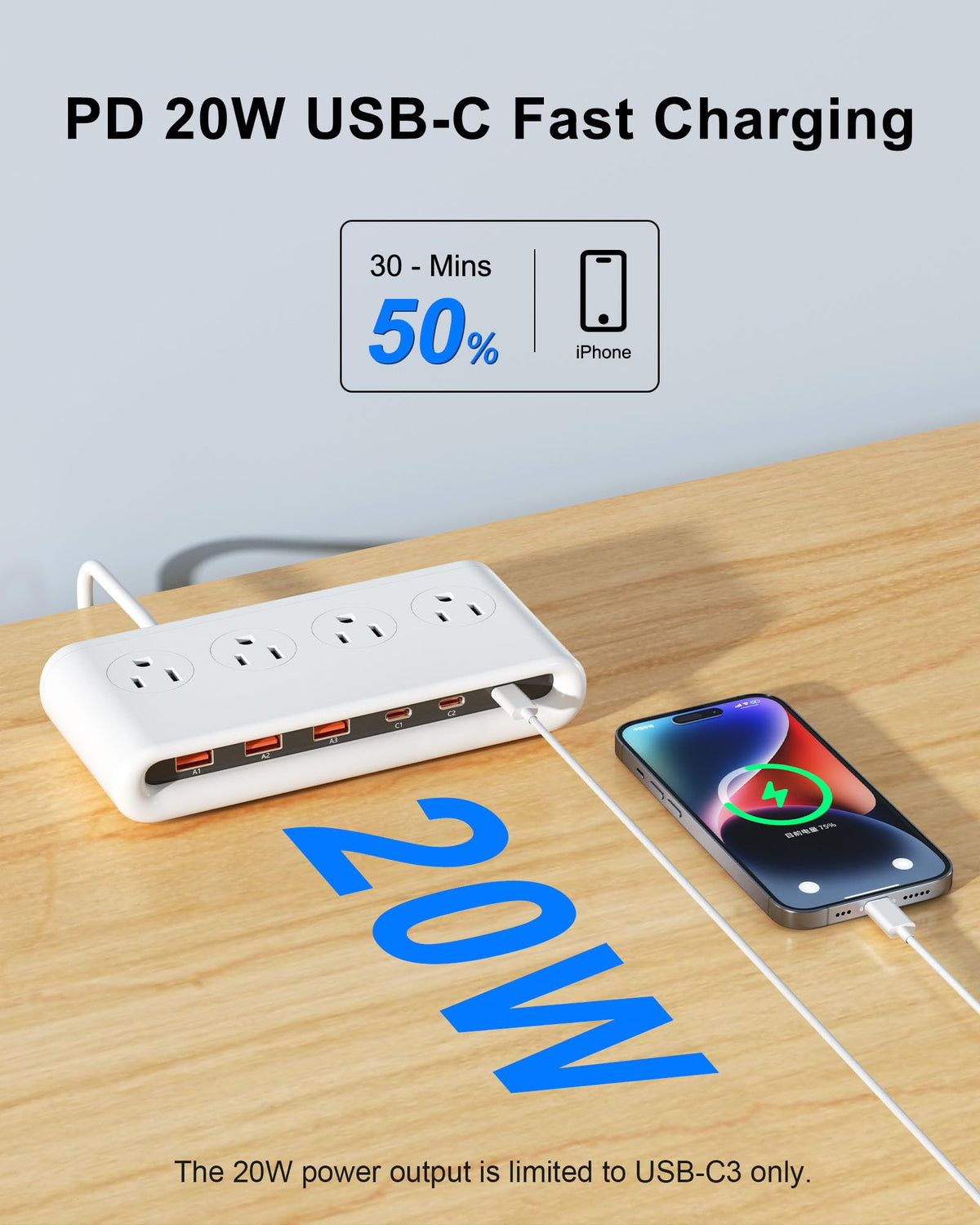 VPSUN in-use on a desk powering laptop and phone to reduce cable clutter