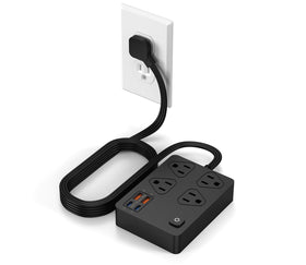 VPSUN power strip with flat plug and 6ft cord, great for bedsides and behind furniture.