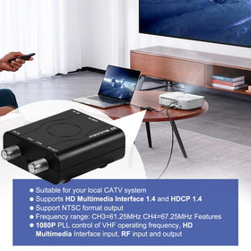 VQP HDM61 rear ports showing HDMI and F-type coax connectors for flexible hookups