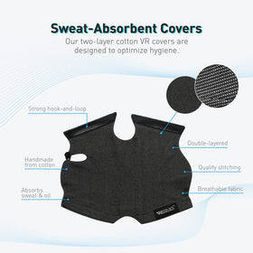 VR Cover worn by user during play showing sweat protection and enhanced comfort