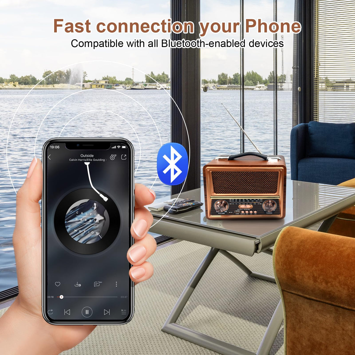 VR-robot speaker grill close-up highlighting loud clear sound for room listening