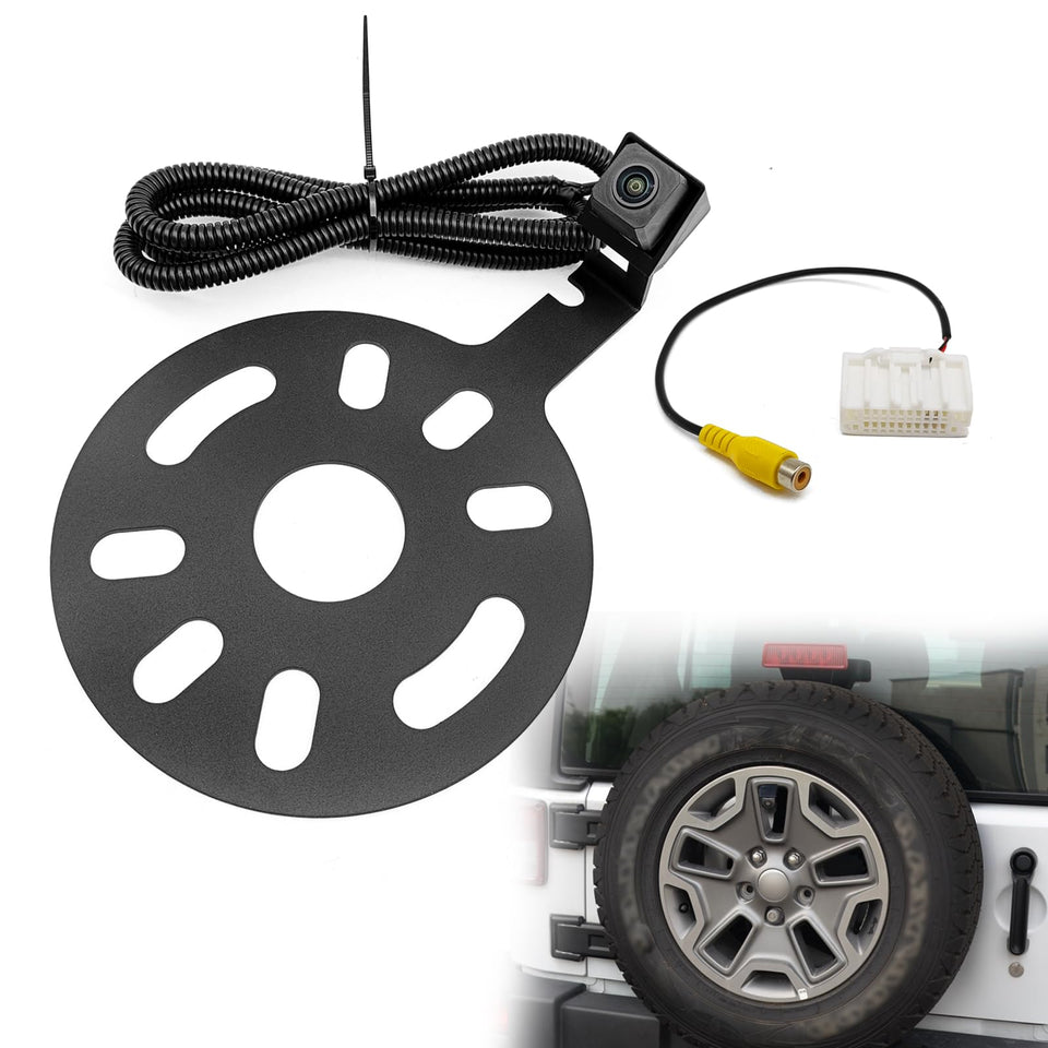 Vrasly front view of spare tire camera showing compact OEM appearance and improved rear vision