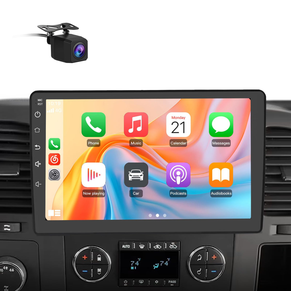 Vratzn 10.1 inch Android head unit front view with bright touchscreen for navigation and media