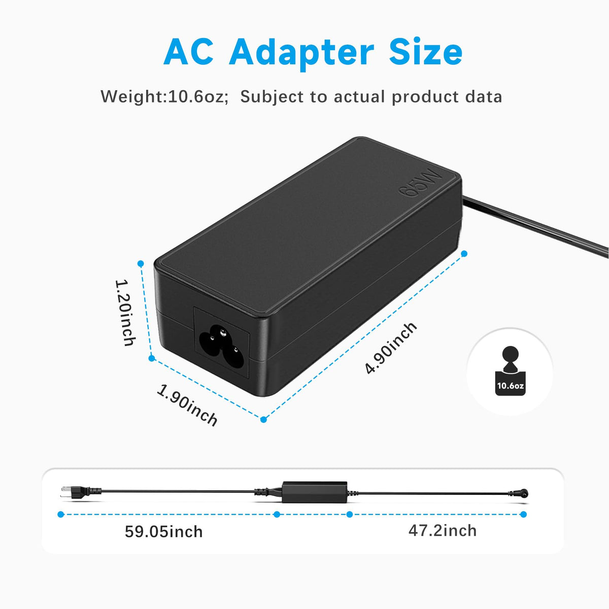 VRAVEK 65W charger compact design for easy storage and travel.