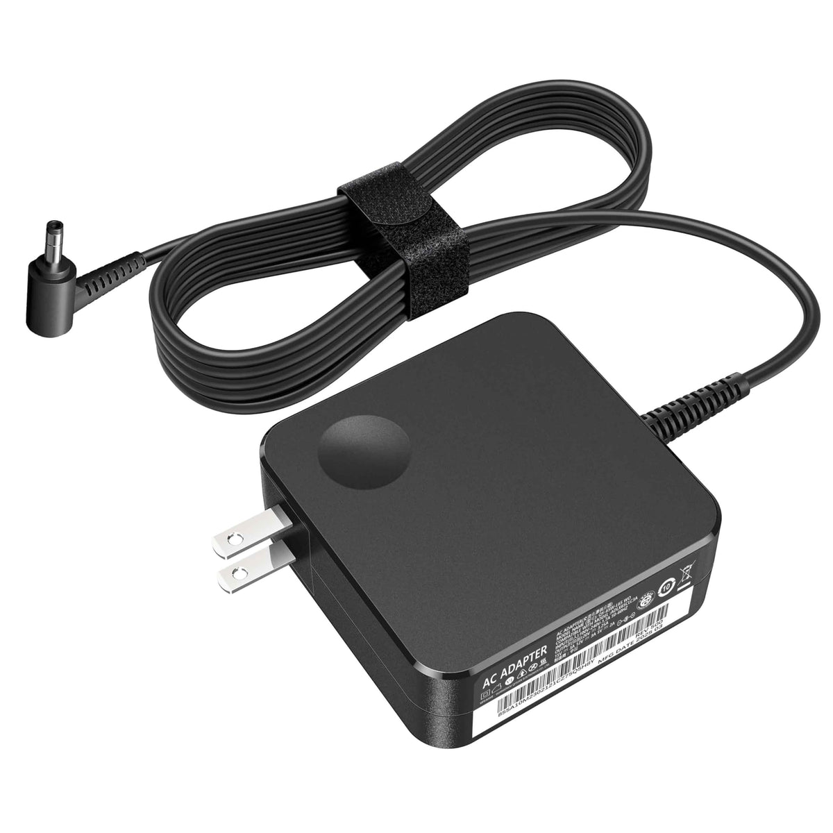 VRAVEK 65W laptop charger front view highlighting compact design for home or office use.