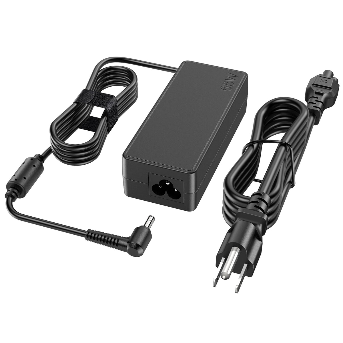 VRAVEK 65W charger side ports showing universal compatibility with Ideapad models.