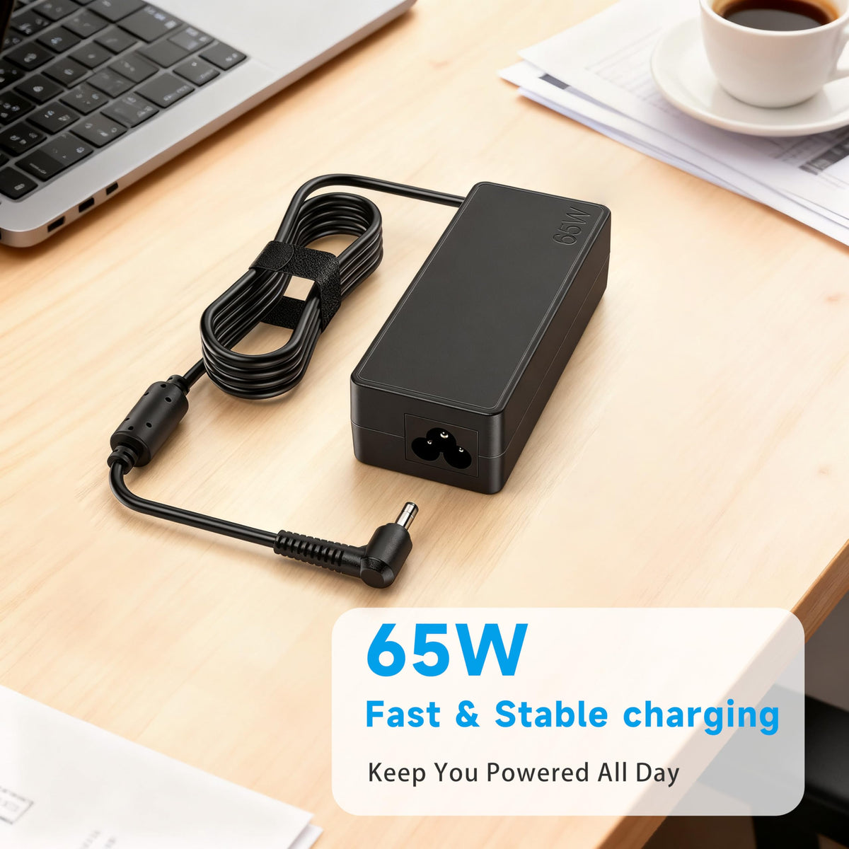 VRAVEK 65W charger is travel-friendly, suitable for home or on-the-go use.