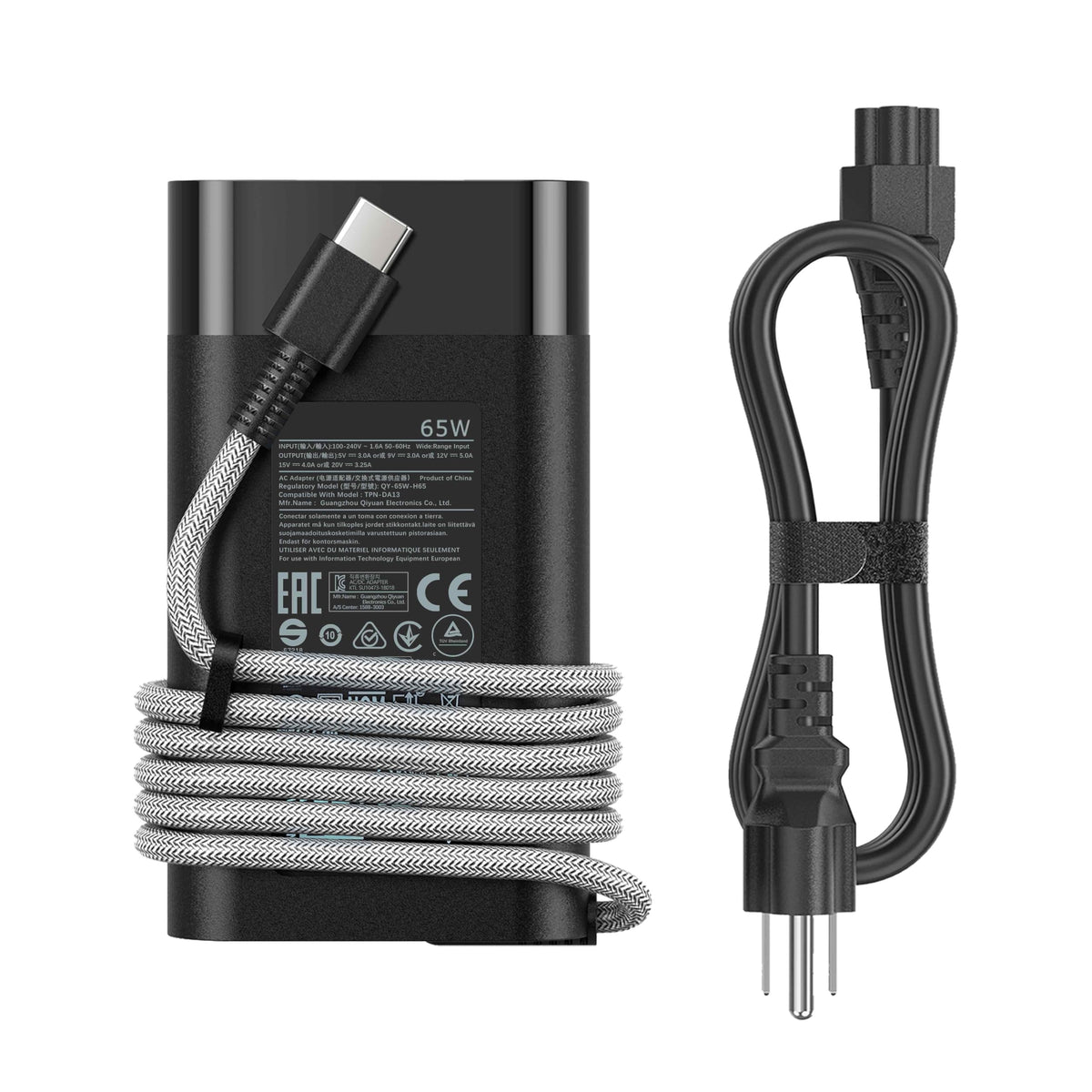 VRAVEK 65W USB-C charger front view for HP laptops, portable power
