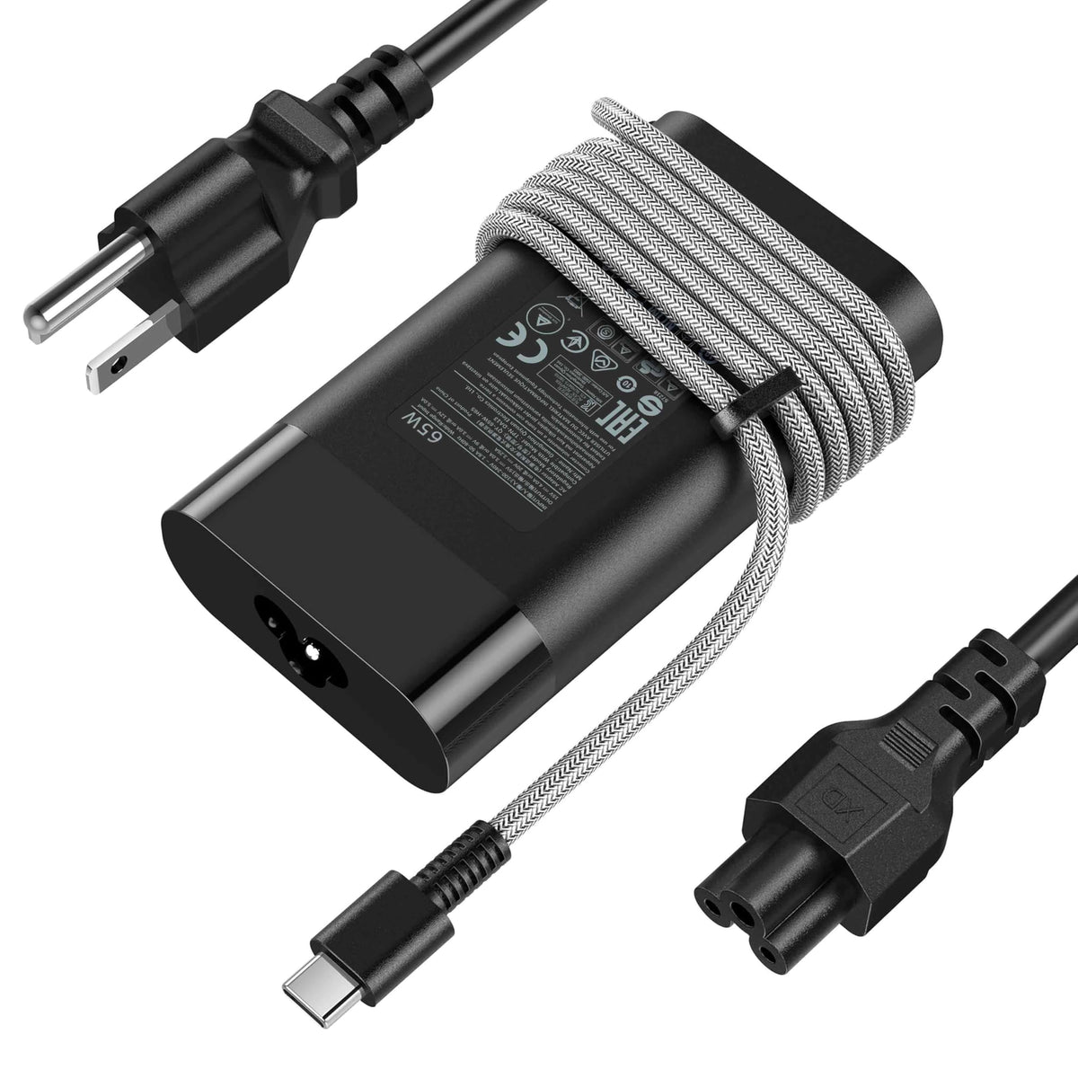 VRAVEK 65W USB-C charger side ports for flexible HP connections