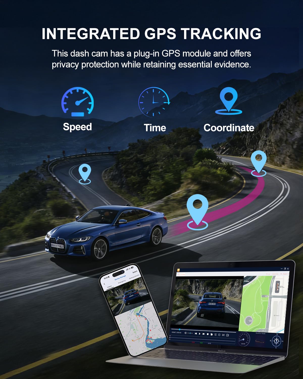 VROAVIE external GPS module tracks speed and coordinates.