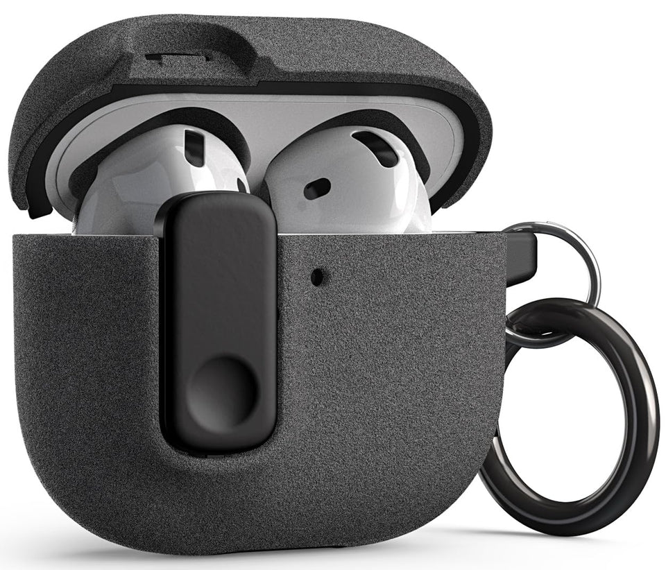 VRS DESIGN AirPods 4 case front view with sandstone texture for secure grip.