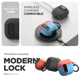 VRS DESIGN AirPods 4 case lid area showing secure lock to prevent openings.
