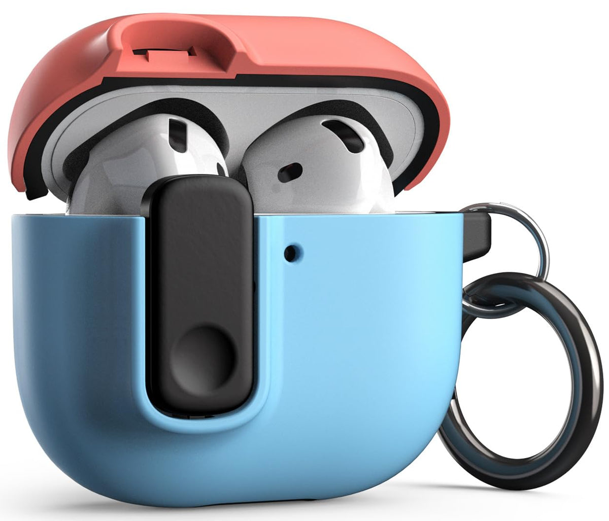 VRS DESIGN AirPods 4th Gen coral case front view shows rugged protection
