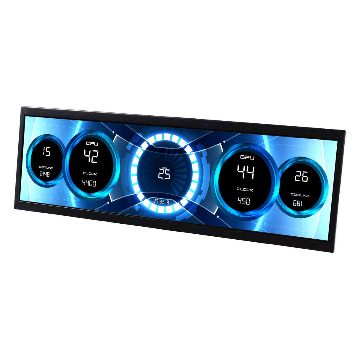 VSDISPLAY 14.5-inch monitor front view with vivid strip display for PC cases.