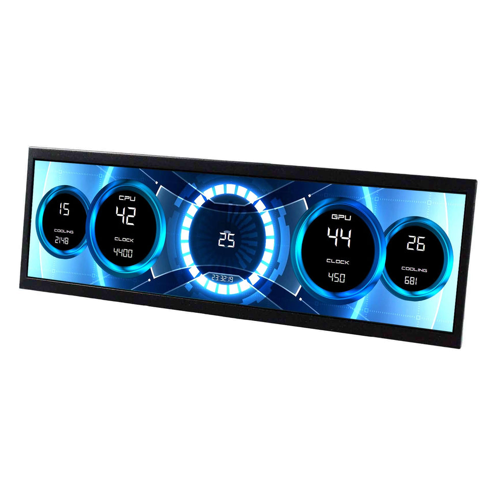 VSDISPLAY 14.5-inch monitor front view with vivid strip display for PC cases.