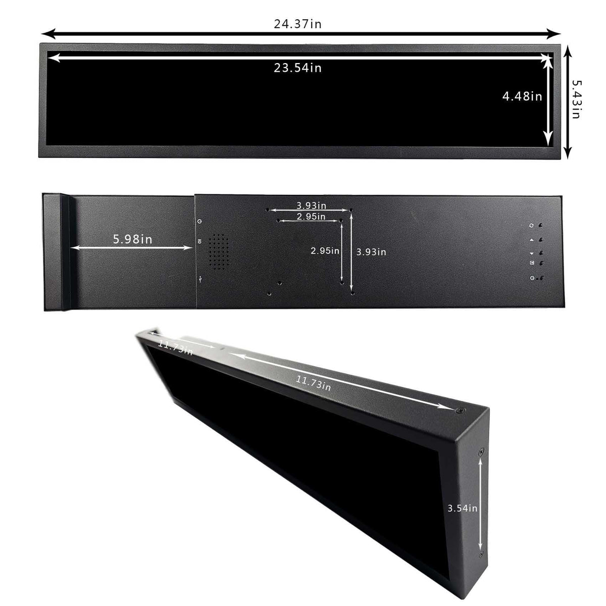 VSDISPLAY mounting holes 75x75 and 100x100 for wall or desk mounting.