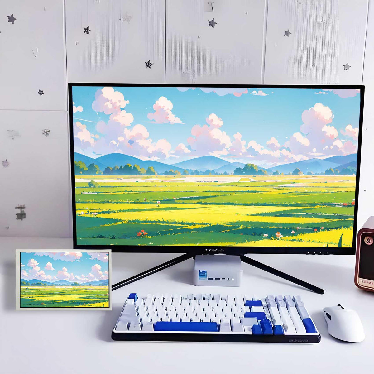 VSDisplay packaging image shows included USB-C power and signal cables.