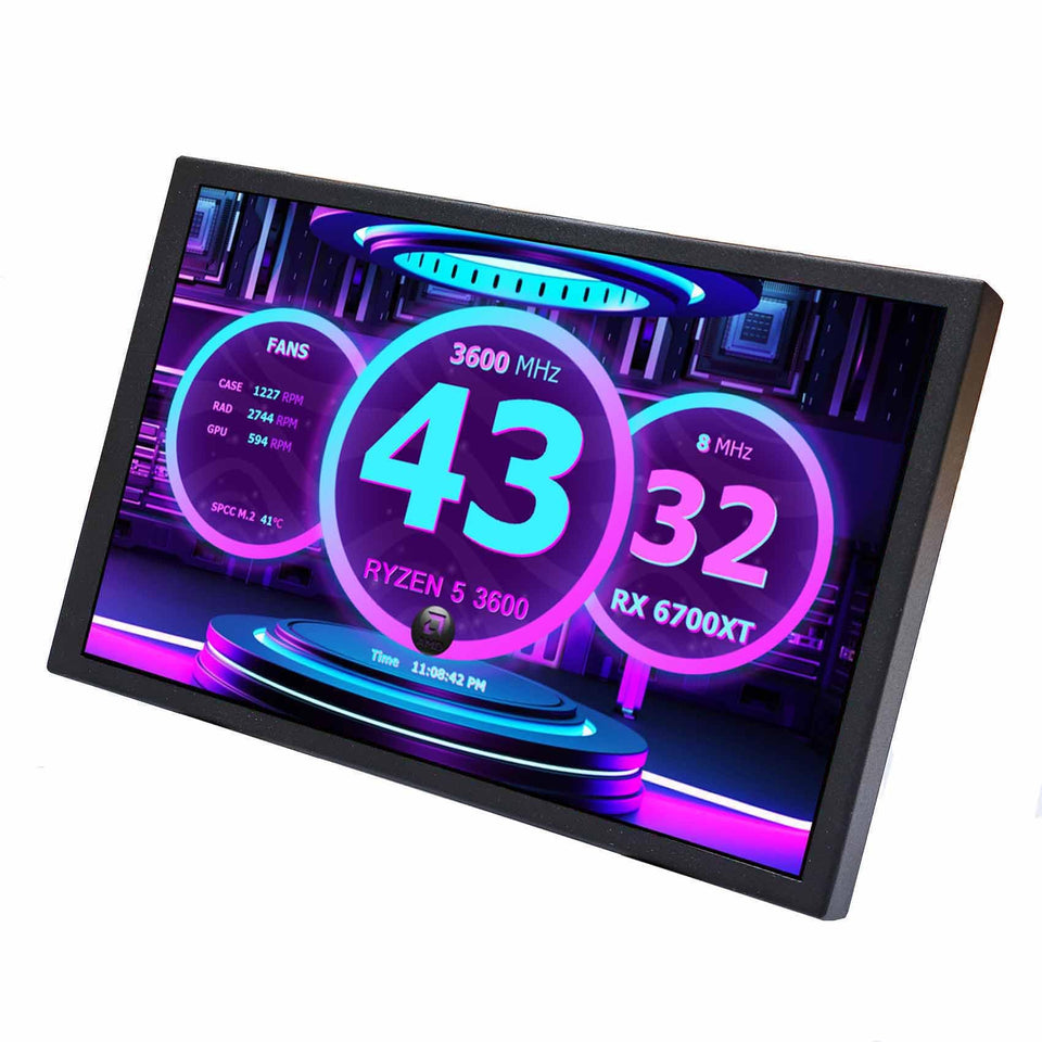 VSDISPLAY 8inch mini LCD monitor front view showing crisp IPS display for DIY PC cases