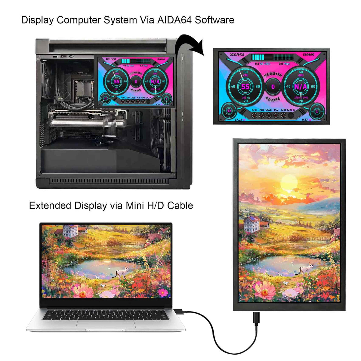 VSDISPLAY 8inch mini LCD monitor IPS panel provides wide viewing angles