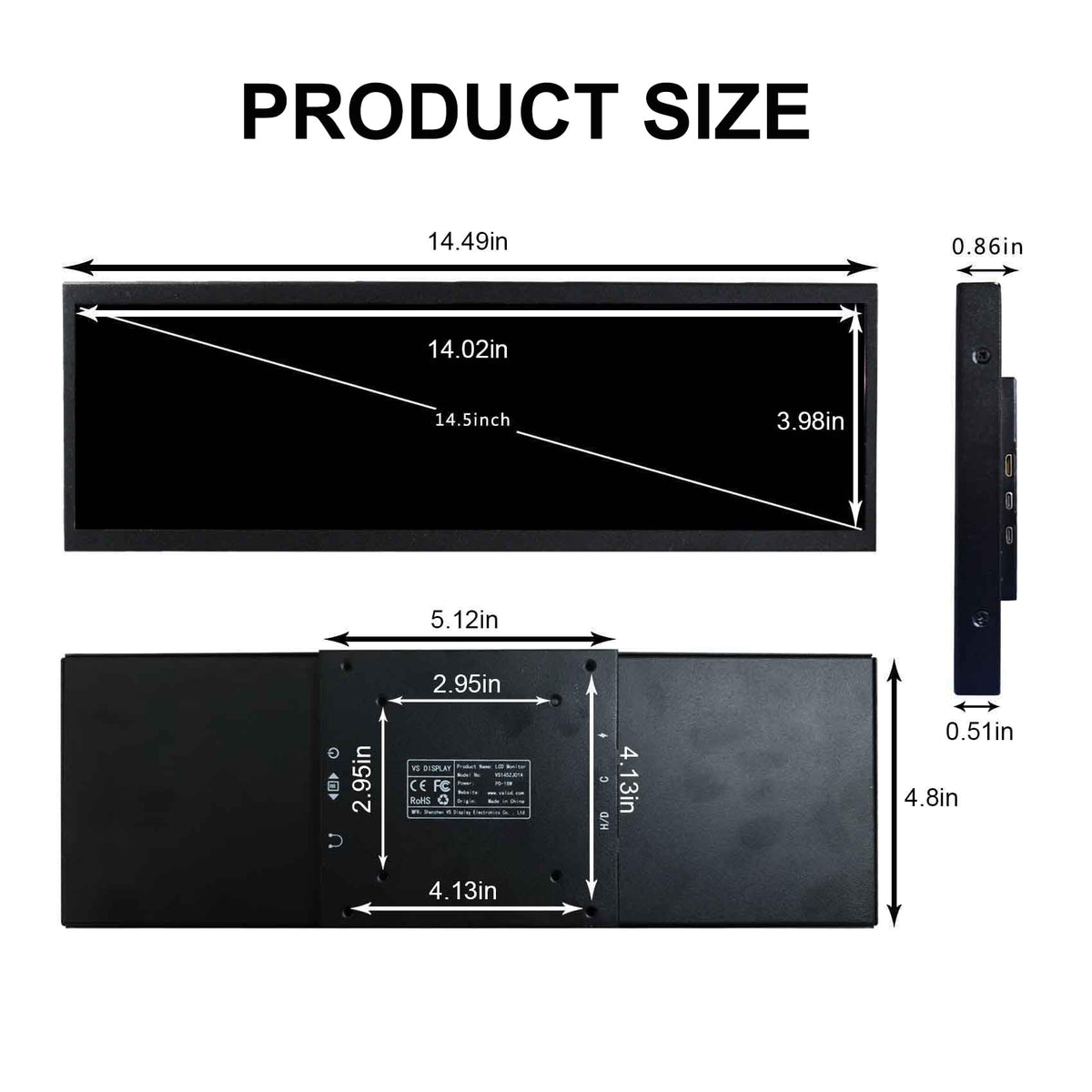 VSDISPLAY compact dimensions provide space-efficient placement in crowded PC builds.