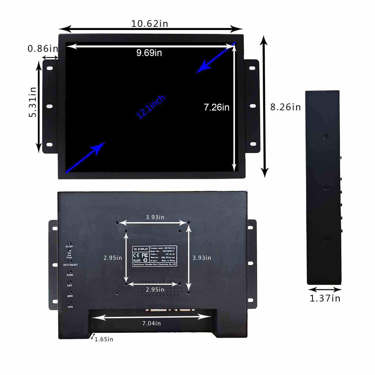 VSDISPLAY monitor with VGA and DVI inputs for versatile integrations.