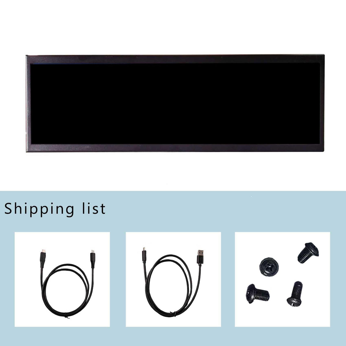 VSDISPLAY packing contents show cables and screws for straightforward installation.