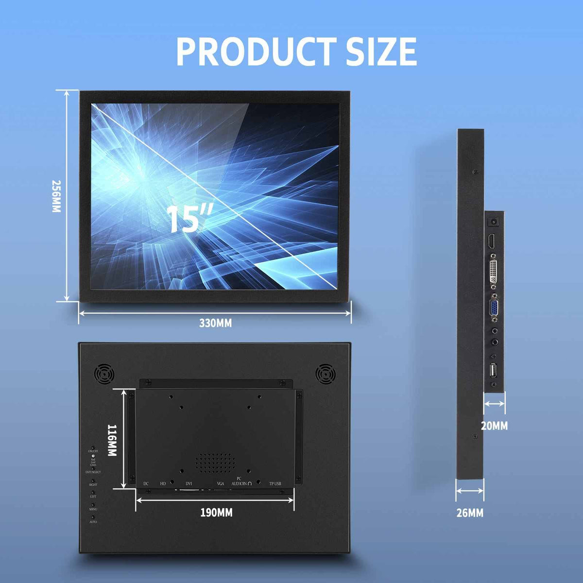 VSDISPLAY touchscreen action highlights responsive 3-5 ms input on the 15-inch panel