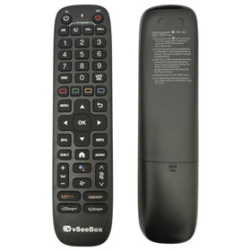 Generic VSeeBox remote front view with backlit keys and clear layout benefit