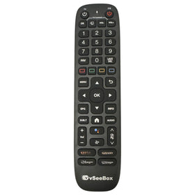 Generic VSeeBox remote in hand demonstrating voice command and easy control