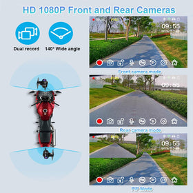 VSYSTO motorcycle dash screen rear view with 1080p footage capture.