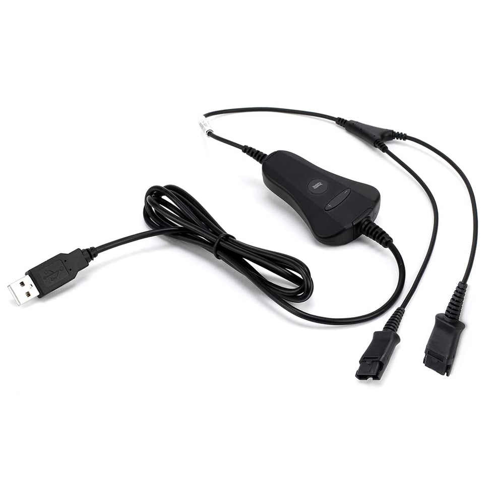 VT PLT-QD USB training cable in dual-user setup for shared audio control.