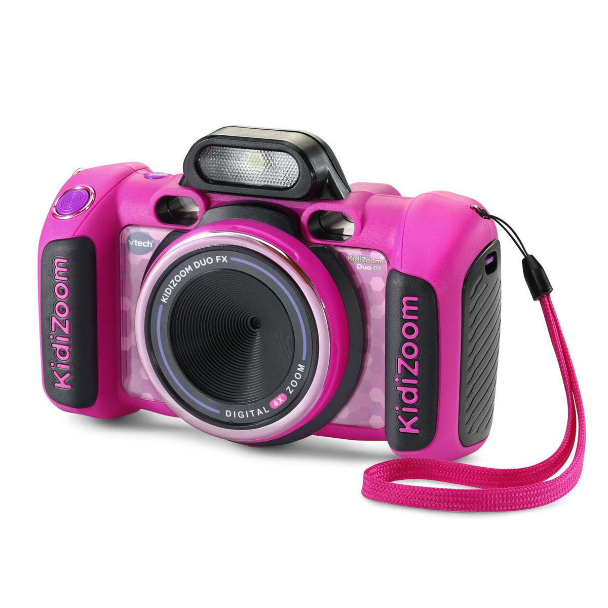 VTech KidiZoom Duo FX pink back view showcasing portable kids' photo adventures.