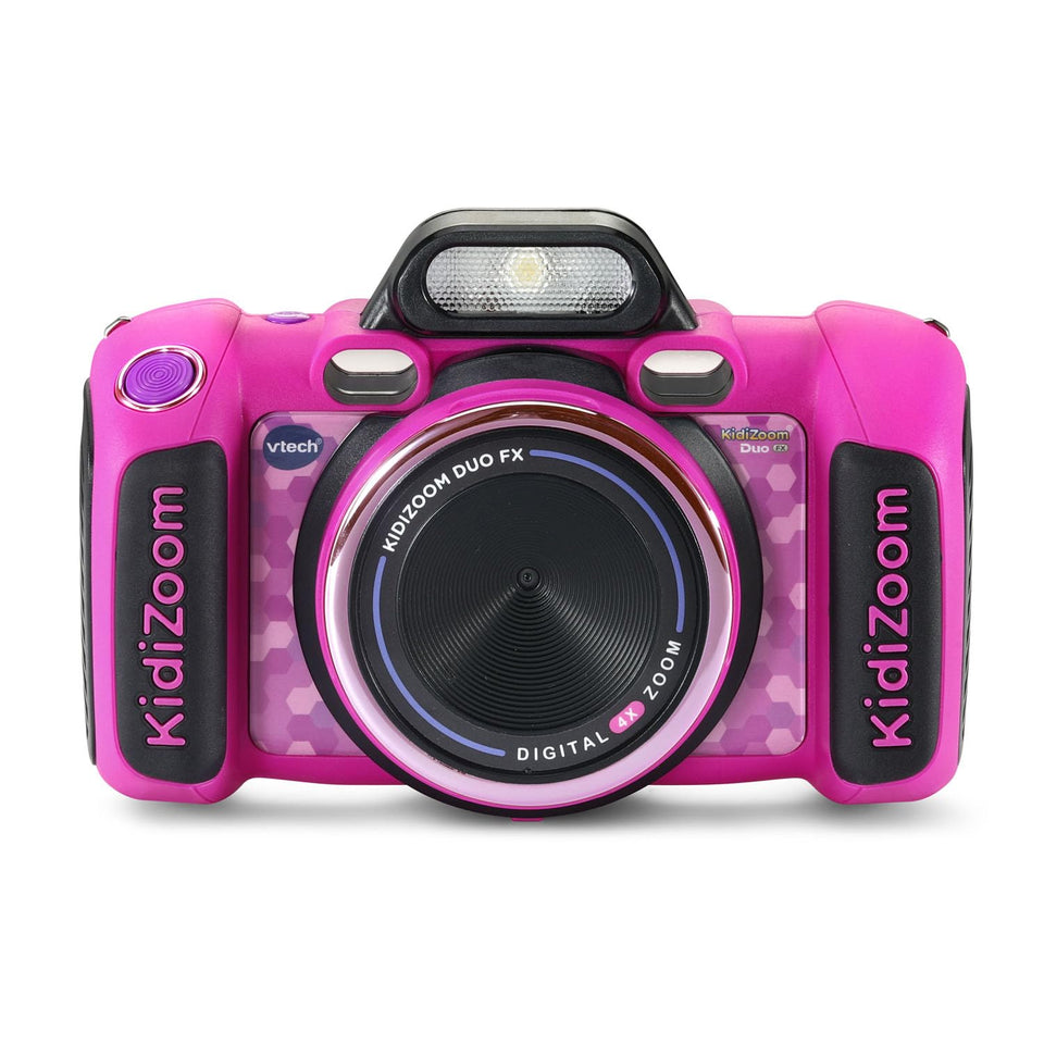 VTech KidiZoom Duo FX pink front view camera for kids, beginner-friendly and engaging.