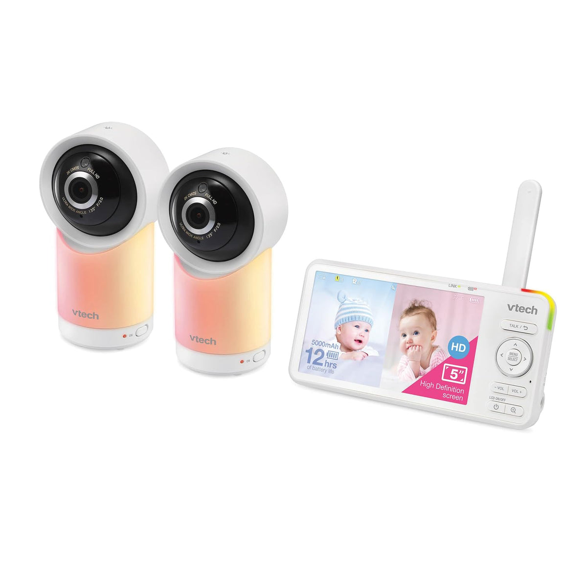 VTech RM5766-2HD 360-degree pan-tilt view enables clear baby monitoring day and night