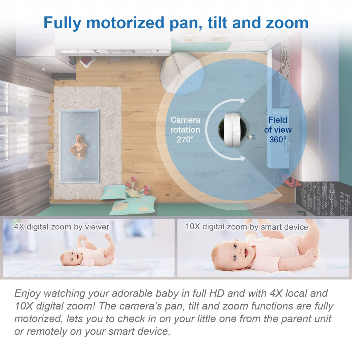 VTech RM7764-2HD night vision view for clear checks in the dark.