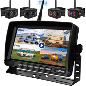 VTimes 4-camera backup system monitor view for safer RV reversing