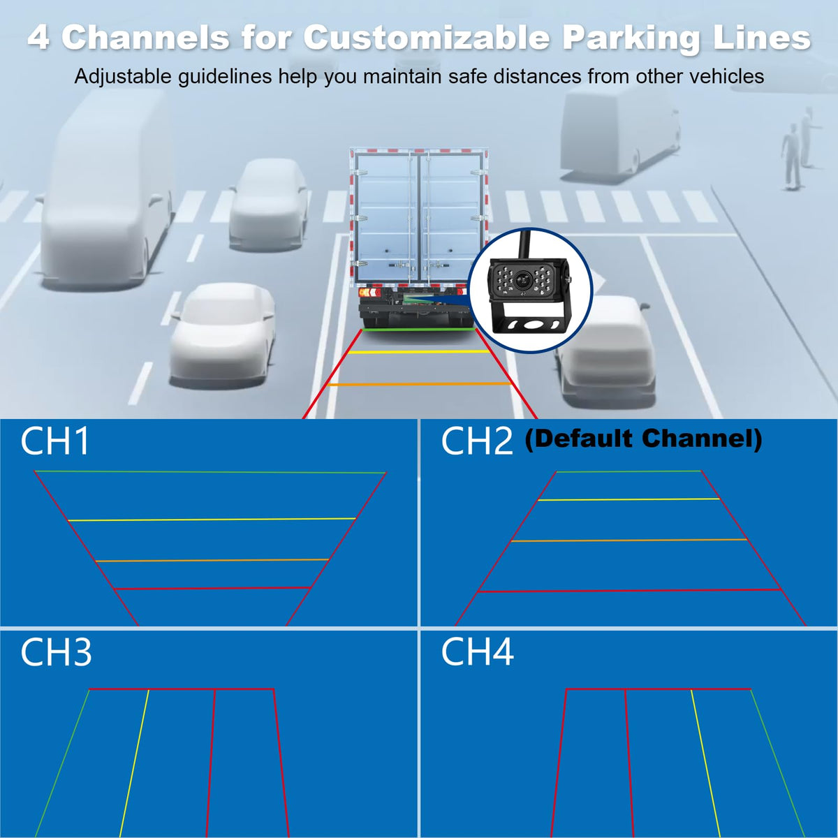 VTimes customizable parking lines help judge distances while reversing