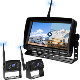 VTimes dual RV backup camera with 7-inch monitor offers wide coverage for safe towing.