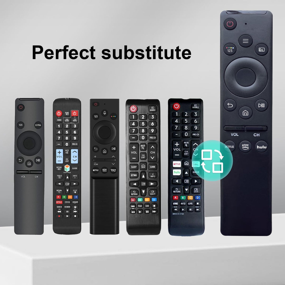 VTinvan Samsung remote pack side view, slim profile fits comfortably in hand.