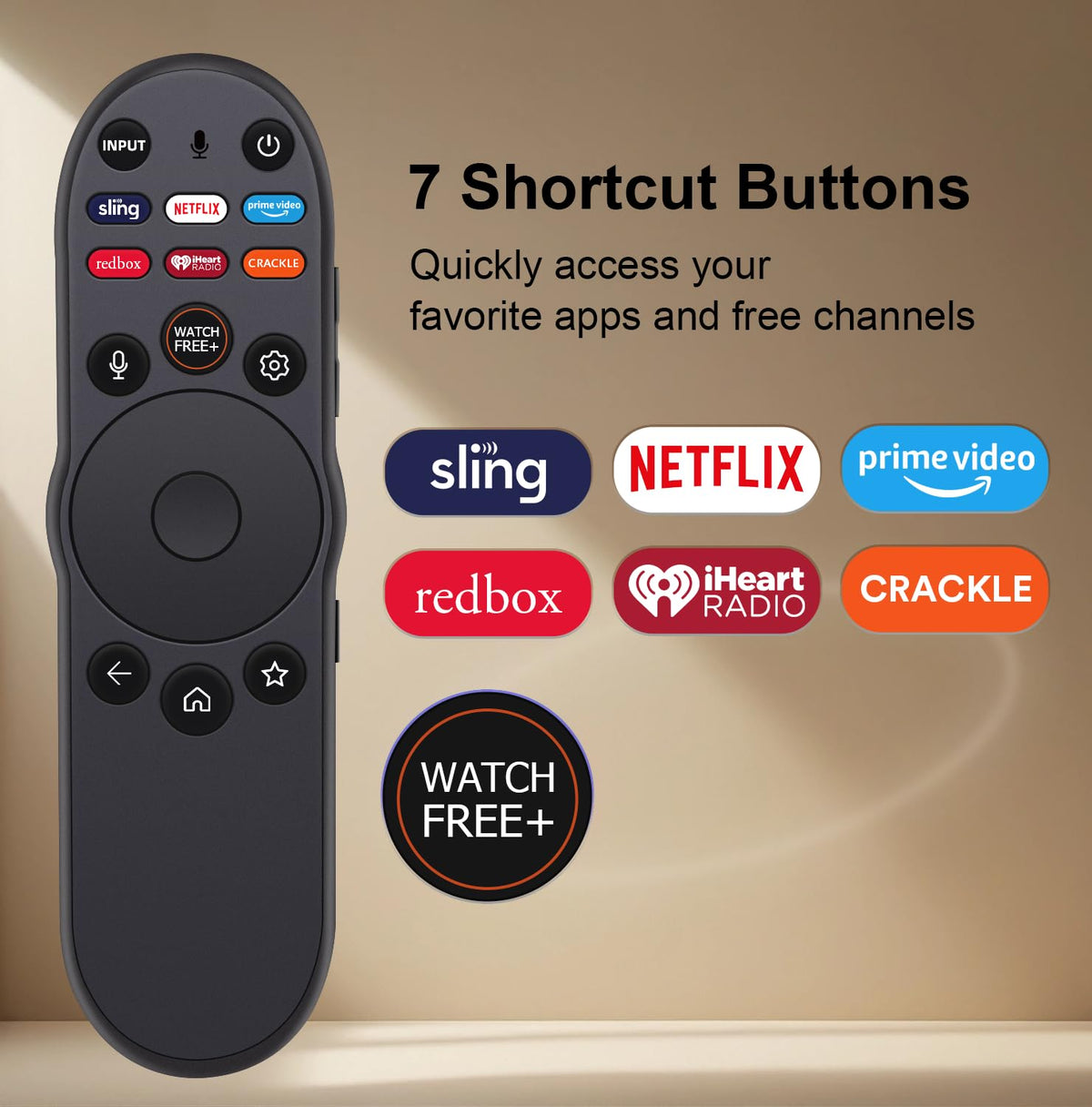 vtinvan XRT270 remote quick-access buttons speed app launches on Vizio TVs.
