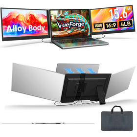 VueForge laptop screen extender setup shows a portable multi-monitor workspace.