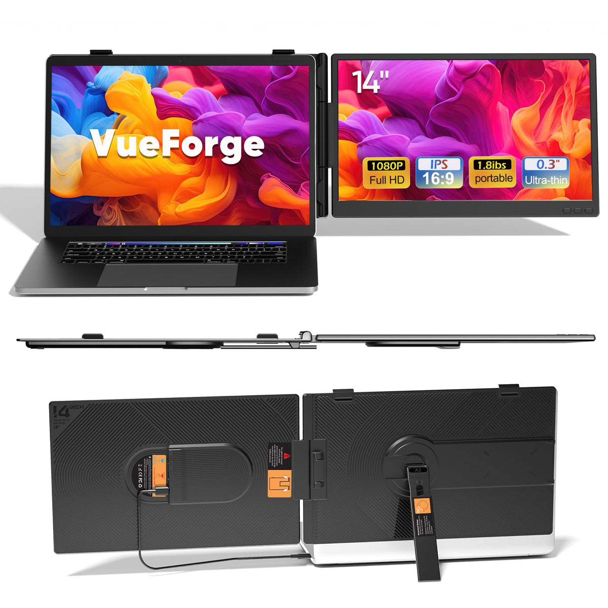VueForge Laptop Screen Extender in a travel setup for on-the-go work