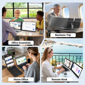 VueForge portable ultra-slim monitor fits in a laptop bag for travel.