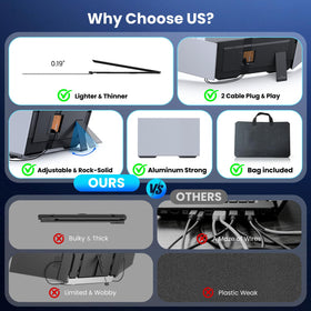 VueForge triple monitor angle adjustment demonstrates flexible viewing for multitasking.