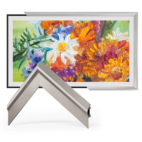 VueFrame Deco Alloy Bezel 75-inch closeup enhances TV aesthetics with a framed look.